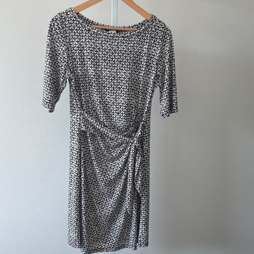 VTG 90s KBS Dress M Side Tie Mod Mini Ruched Stretch Parisian Quiet Luxury Y2K - Picture 8 of 13